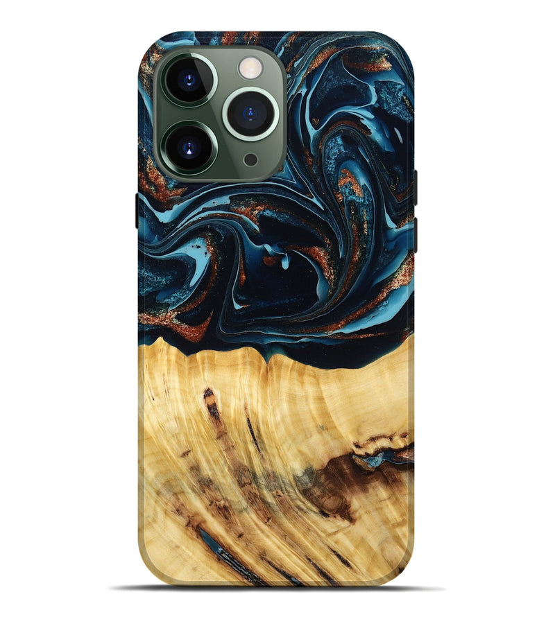 iPhone 13 Pro Max Wood Live Edge Phone Case - Jacque (Teal & Gold, 790632)