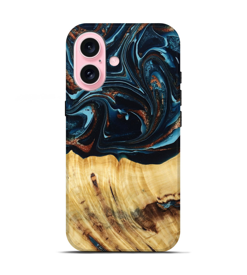 iPhone 17 Wood Live Edge Phone Case - Jacque (Teal & Gold, 790632)