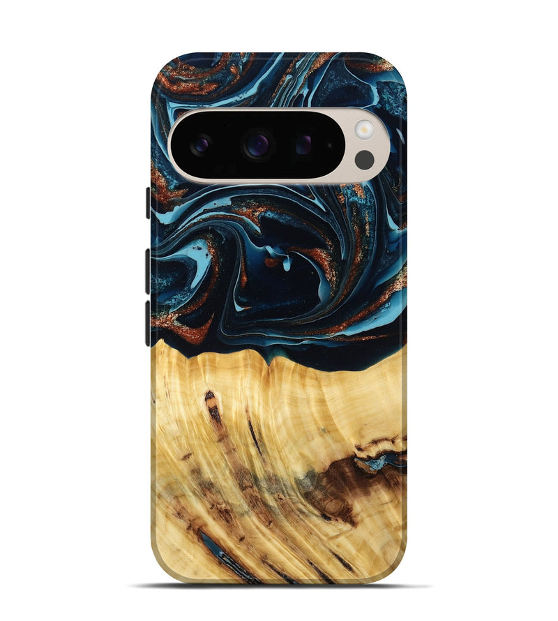 Pixel 10 Wood Live Edge Phone Case - Jacque (Teal & Gold, 790632)