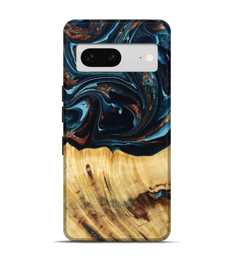 Pixel 7 Wood Live Edge Phone Case - Jacque (Teal & Gold, 790632)