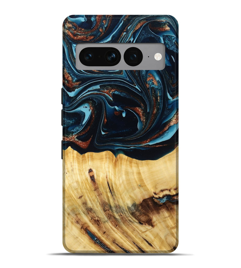 Pixel 7 Pro Wood Live Edge Phone Case - Jacque (Teal & Gold, 790632)