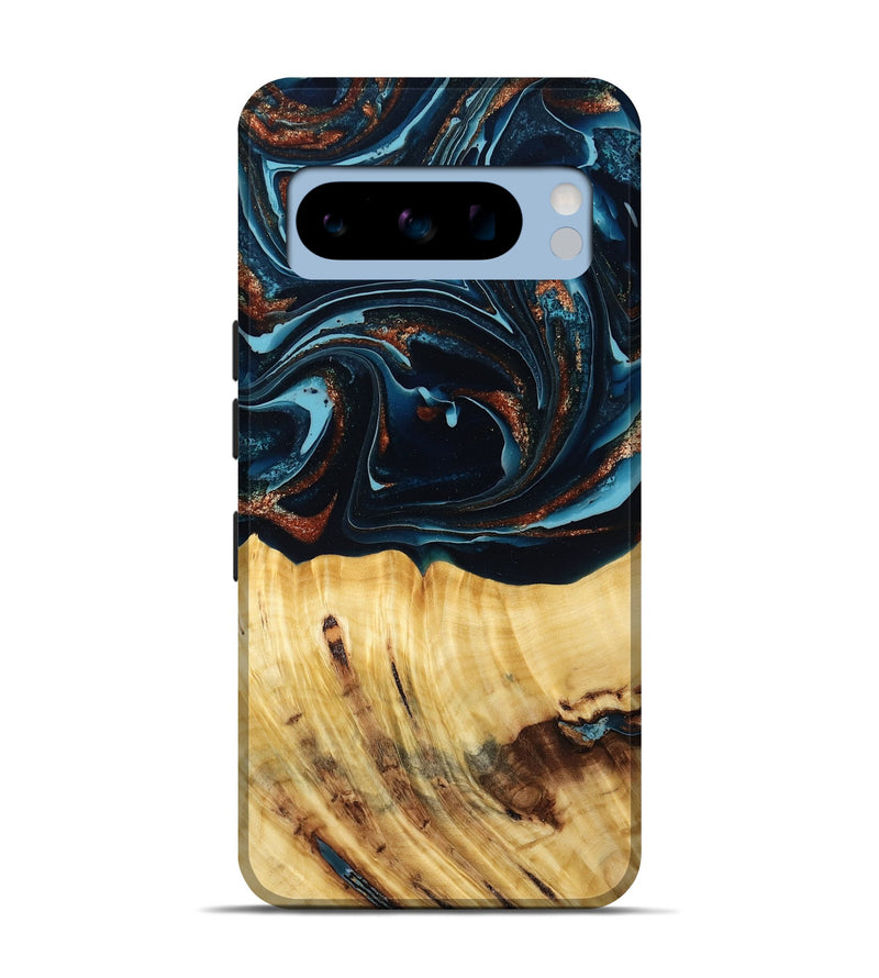 Pixel 8 Pro Wood Live Edge Phone Case - Jacque (Teal & Gold, 790632)