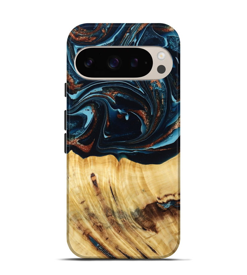 Pixel 9 Wood Live Edge Phone Case - Jacque (Teal & Gold, 790632)