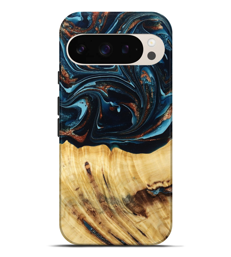 Pixel 9 Pro XL Wood Live Edge Phone Case - Jacque (Teal & Gold, 790632)