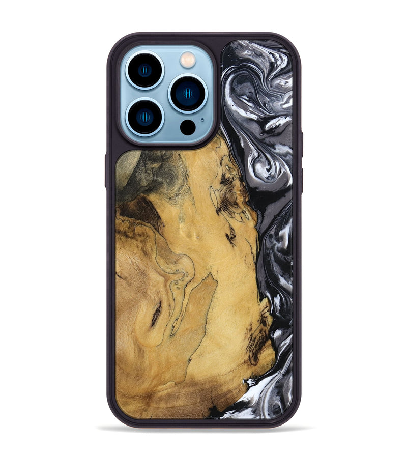 iPhone 14 Pro Max Wood Phone Case - Jimena (Black & White, 790661)
