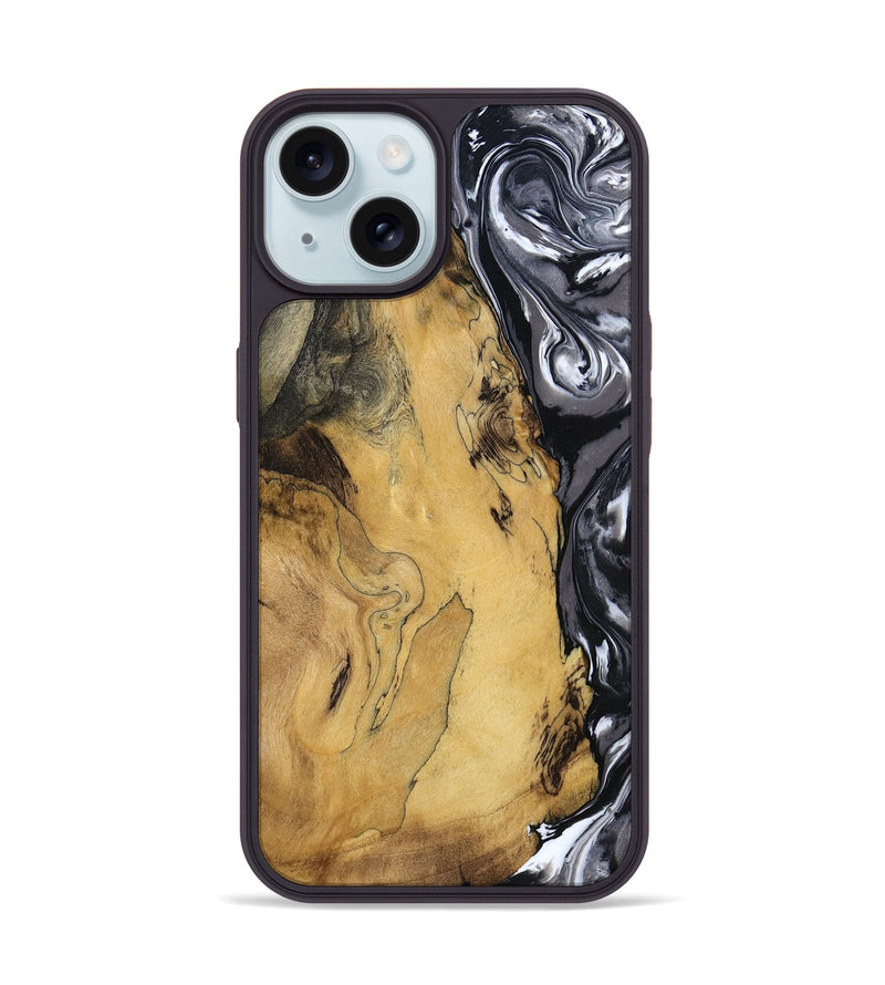 iPhone 15 Wood Phone Case - Jimena (Black & White, 790661)