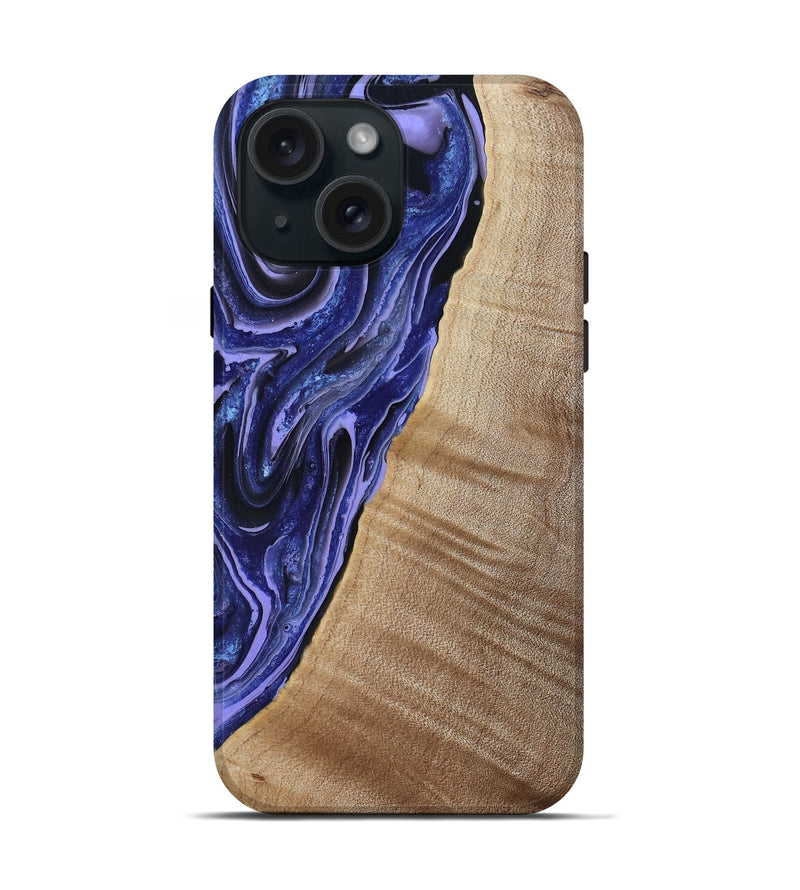 iPhone 15 Wood Live Edge Phone Case - Kieran (Blue, 790767)