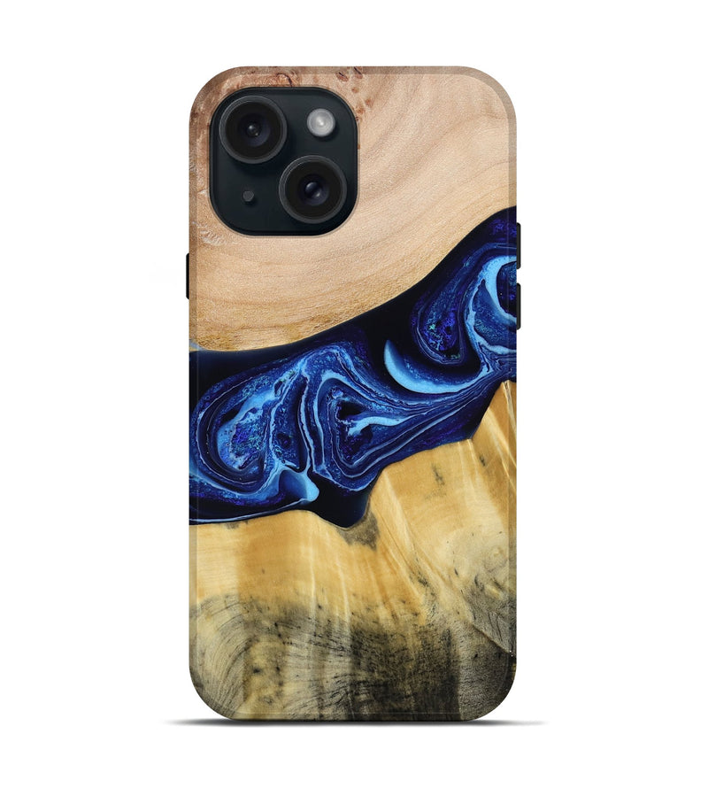 iPhone 15 Wood Live Edge Phone Case - Saint (Blue, 790777)