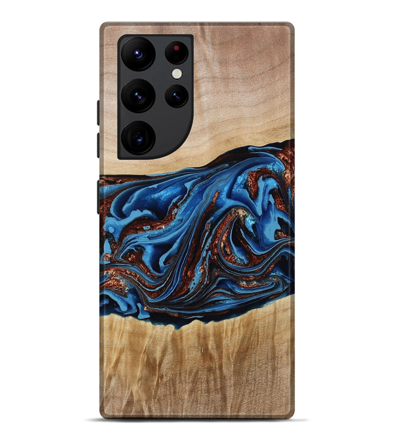 Galaxy S22 Ultra Wood Live Edge Phone Case - Braxton (Teal & Gold, 790781)