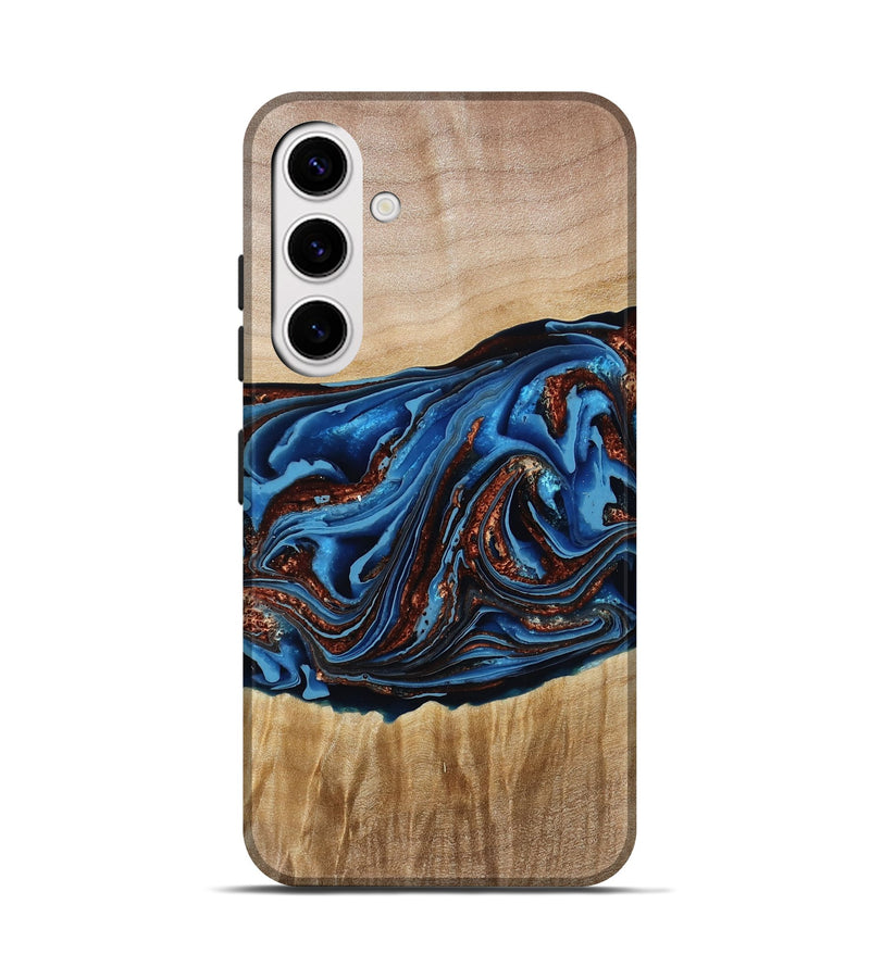 Galaxy S25 Wood Live Edge Phone Case - Braxton (Teal & Gold, 790781)