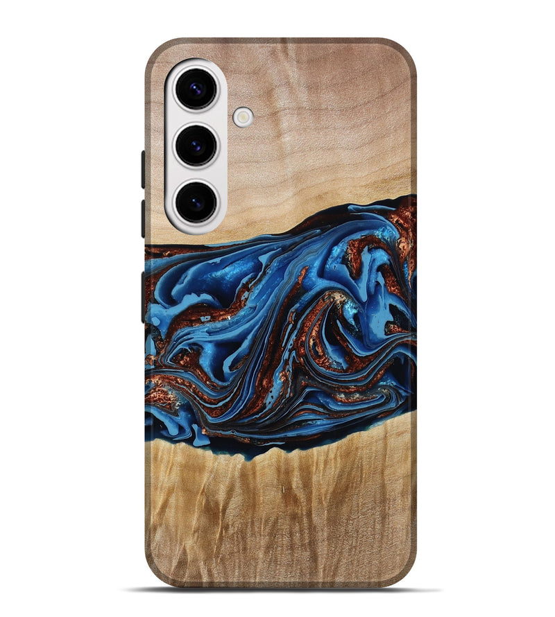 Galaxy S25 Plus Wood Live Edge Phone Case - Braxton (Teal & Gold, 790781)