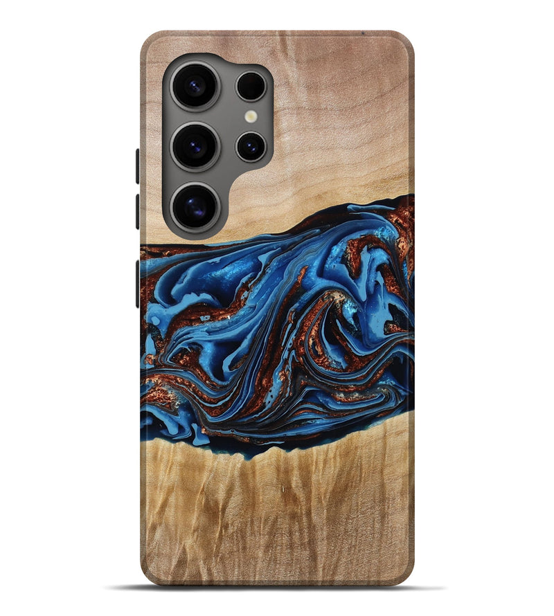 Galaxy S25 Ultra Wood Live Edge Phone Case - Braxton (Teal & Gold, 790781)