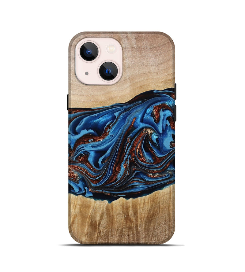 iPhone 13 mini Wood Live Edge Phone Case - Braxton (Teal & Gold, 790781)