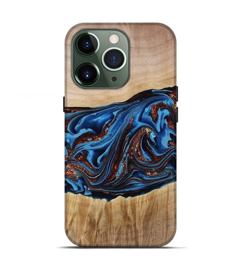 iPhone 13 Pro Wood Live Edge Phone Case - Braxton (Teal & Gold, 790781)