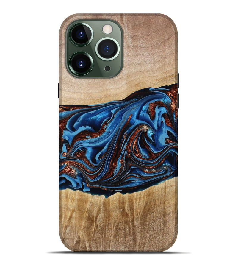 iPhone 13 Pro Max Wood Live Edge Phone Case - Braxton (Teal & Gold, 790781)
