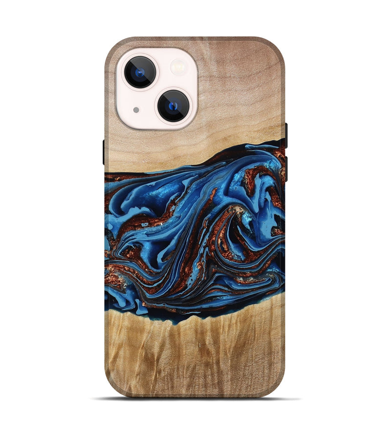 iPhone 14 Wood Live Edge Phone Case - Braxton (Teal & Gold, 790781)