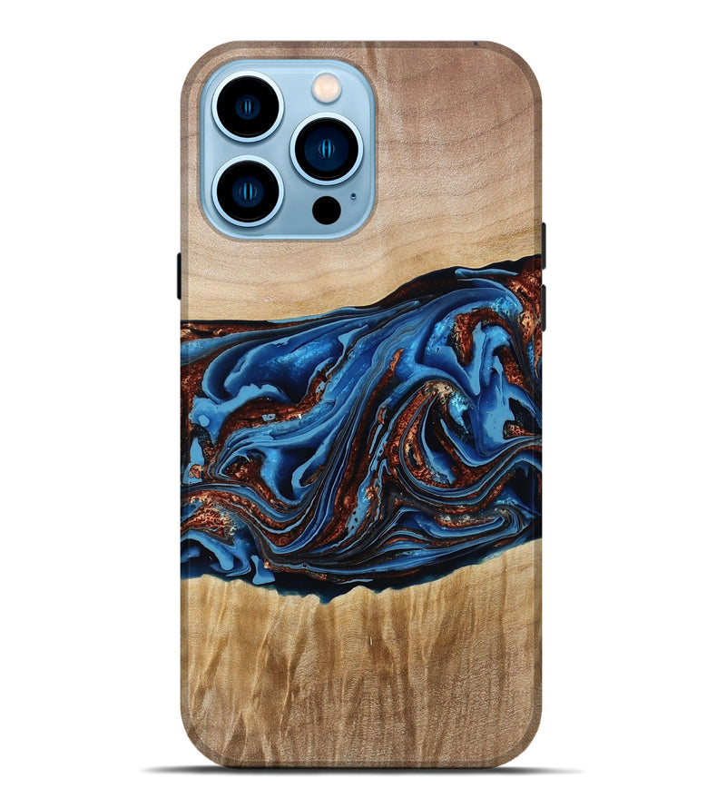 iPhone 14 Pro Max Wood Live Edge Phone Case - Braxton (Teal & Gold, 790781)