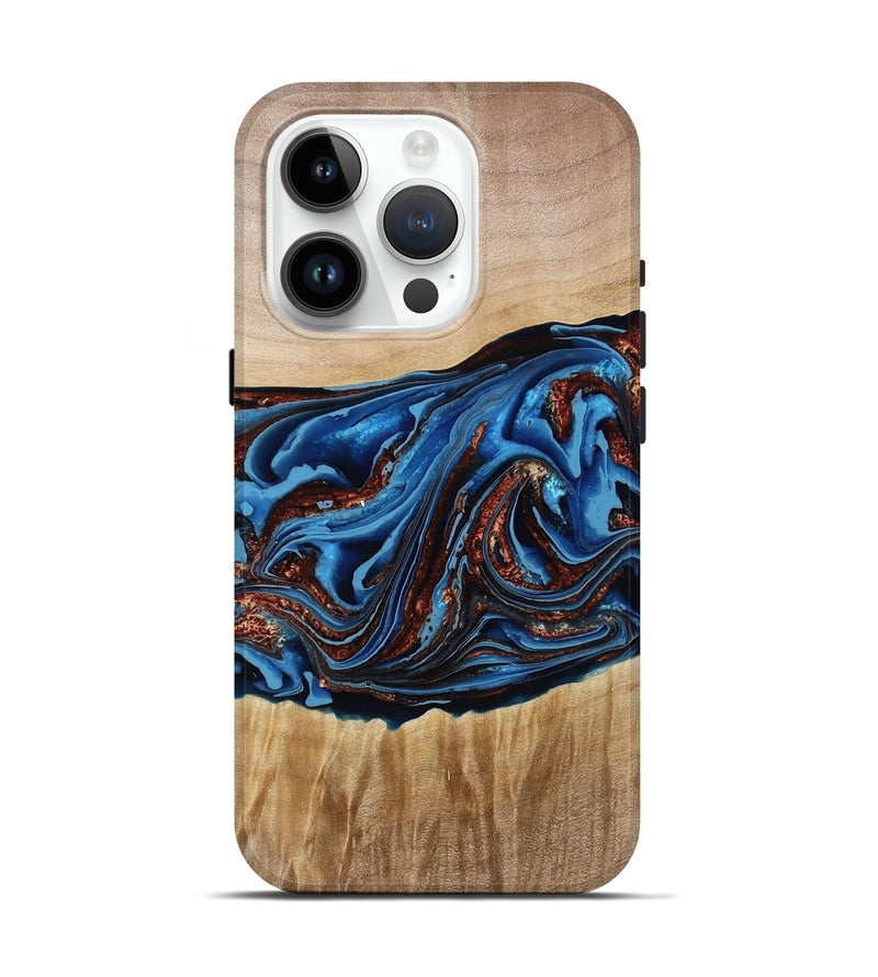 iPhone 15 Pro Wood Live Edge Phone Case - Braxton (Teal & Gold, 790781)