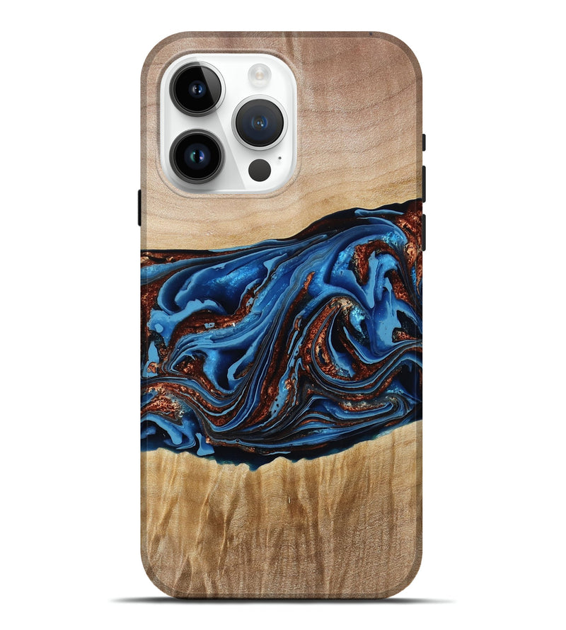 iPhone 15 Pro Max Wood Live Edge Phone Case - Braxton (Teal & Gold, 790781)