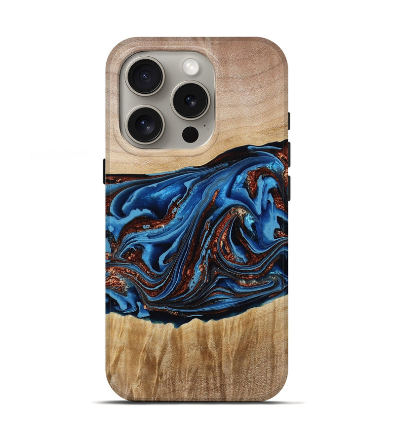 iPhone 16 Pro Wood Live Edge Phone Case - Braxton (Teal & Gold, 790781)