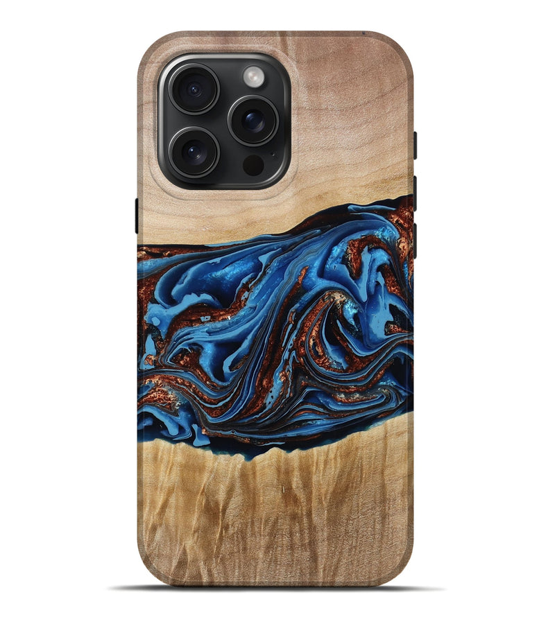 iPhone 16 Pro Max Wood Live Edge Phone Case - Braxton (Teal & Gold, 790781)