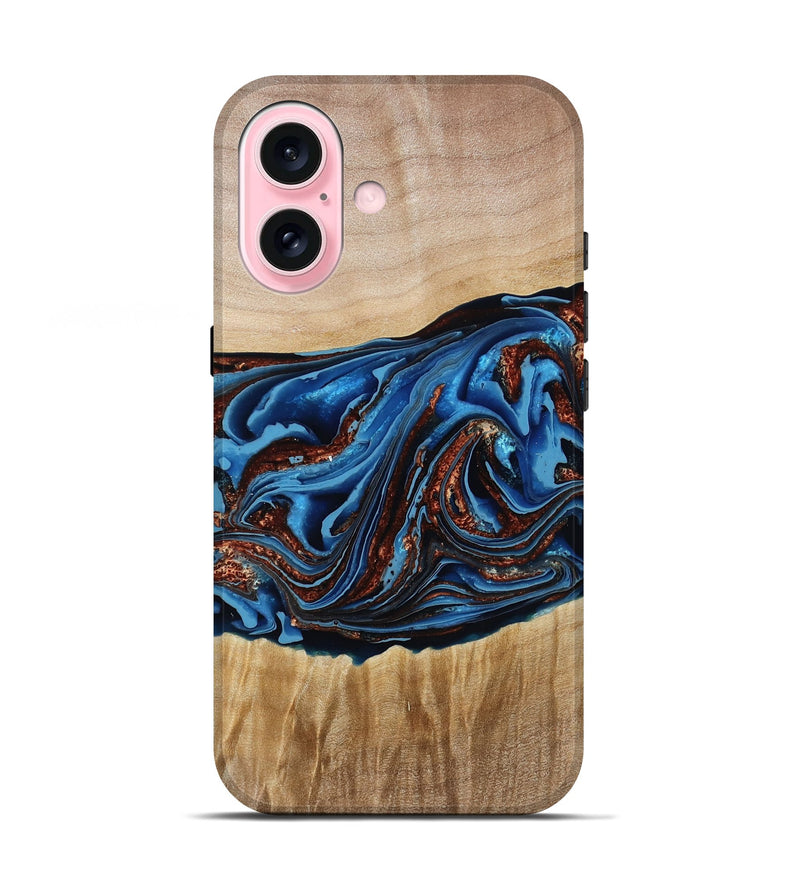 iPhone 17 Wood Live Edge Phone Case - Braxton (Teal & Gold, 790781)