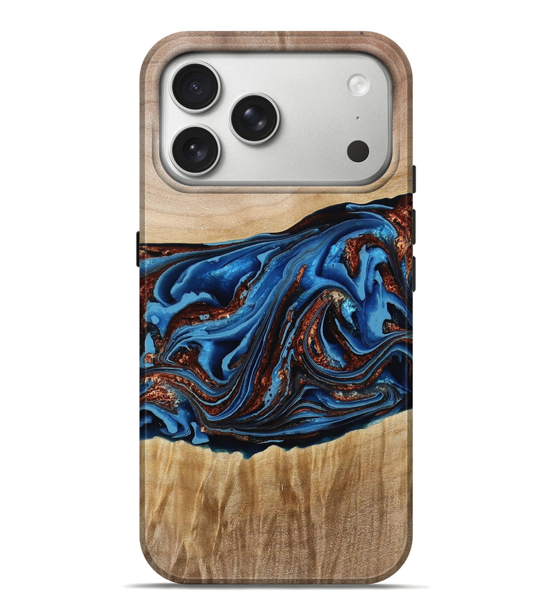 iPhone 17 Pro Max Wood Live Edge Phone Case - Braxton (Teal & Gold, 790781)