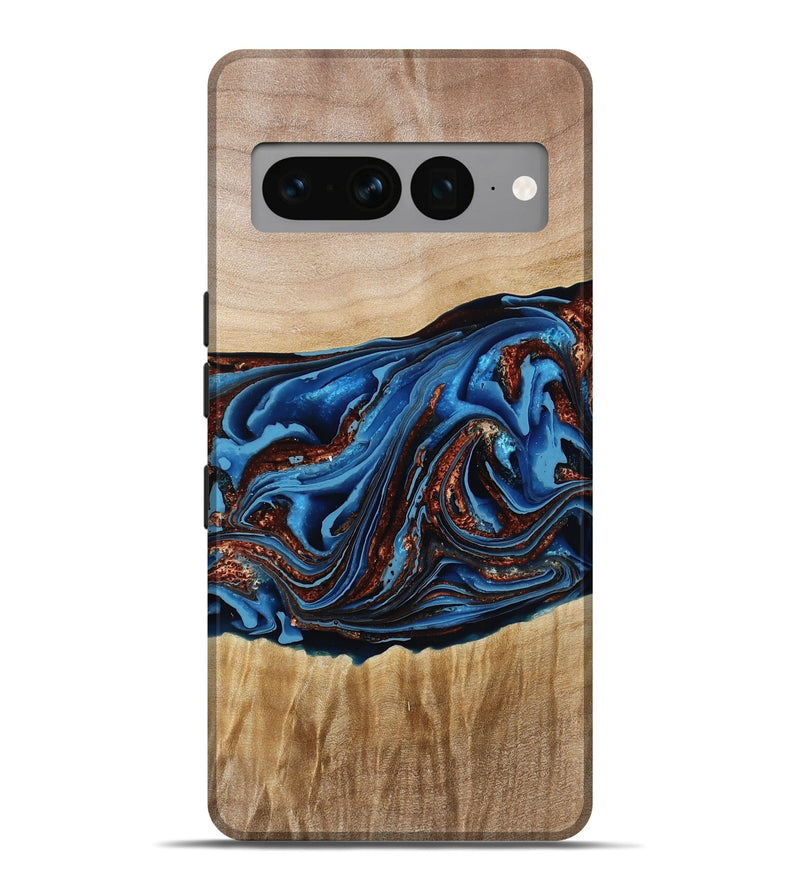 Pixel 7 Pro Wood Live Edge Phone Case - Braxton (Teal & Gold, 790781)