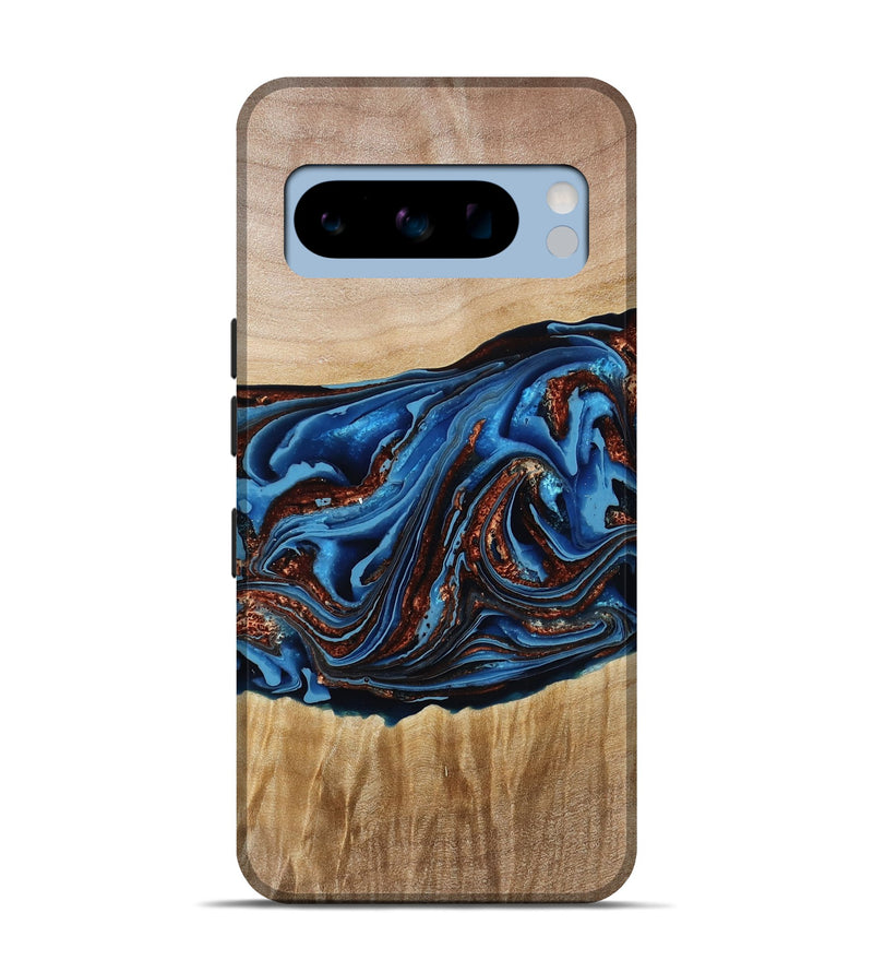 Pixel 8 Pro Wood Live Edge Phone Case - Braxton (Teal & Gold, 790781)