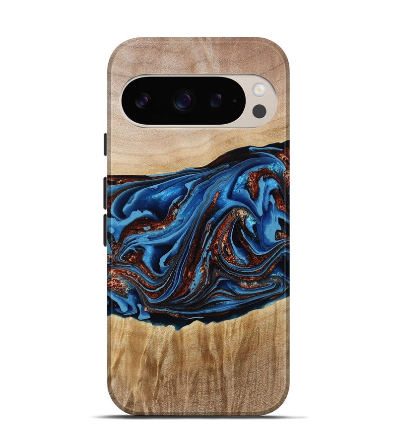 Pixel 9 Wood Live Edge Phone Case - Braxton (Teal & Gold, 790781)