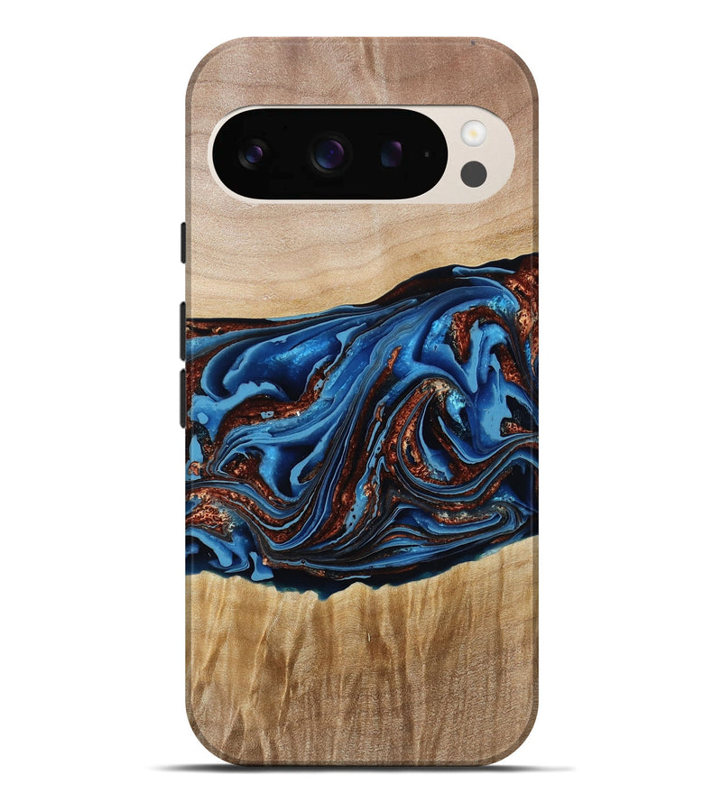 Pixel 9 Pro XL Wood Live Edge Phone Case - Braxton (Teal & Gold, 790781)