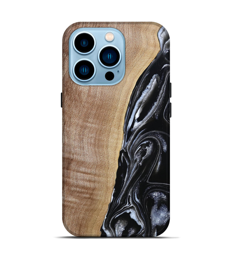 iPhone 14 Pro Wood Live Edge Phone Case - Aiden (Black & White, 790797)