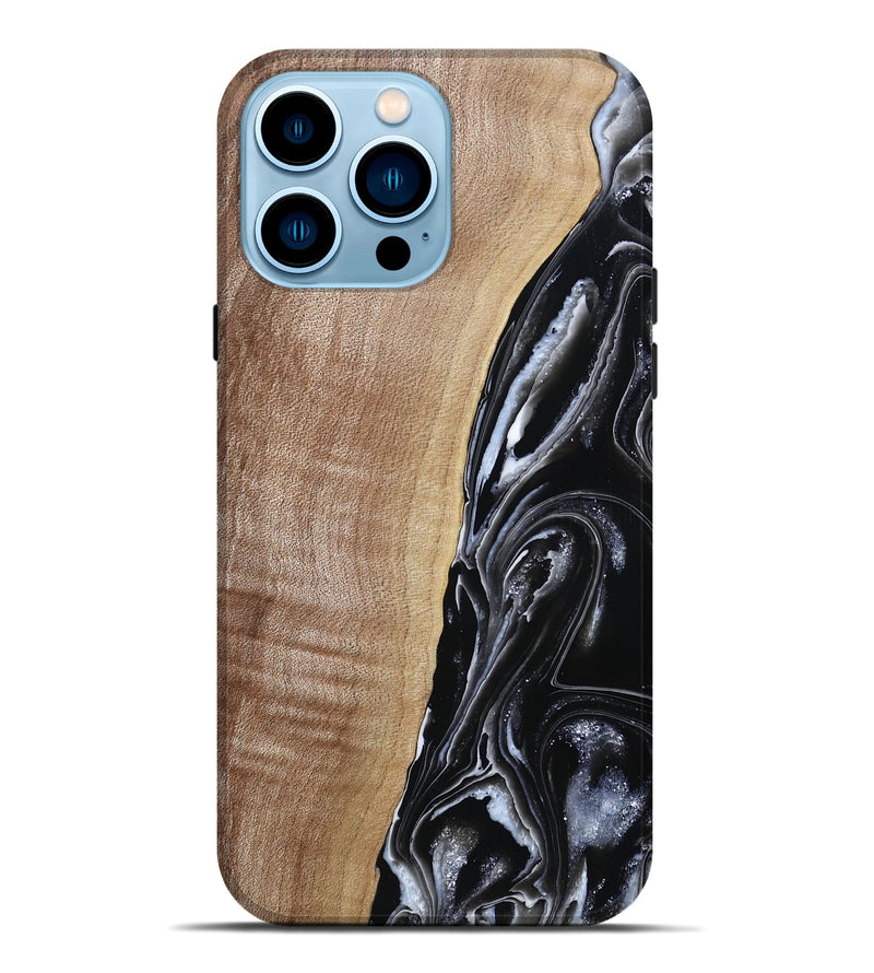 iPhone 14 Pro Max Wood Live Edge Phone Case - Aiden (Black & White, 790797)