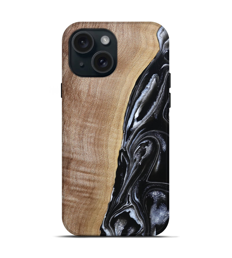 iPhone 15 Wood Live Edge Phone Case - Aiden (Black & White, 790797)