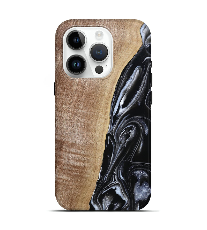 iPhone 15 Pro Wood Live Edge Phone Case - Aiden (Black & White, 790797)