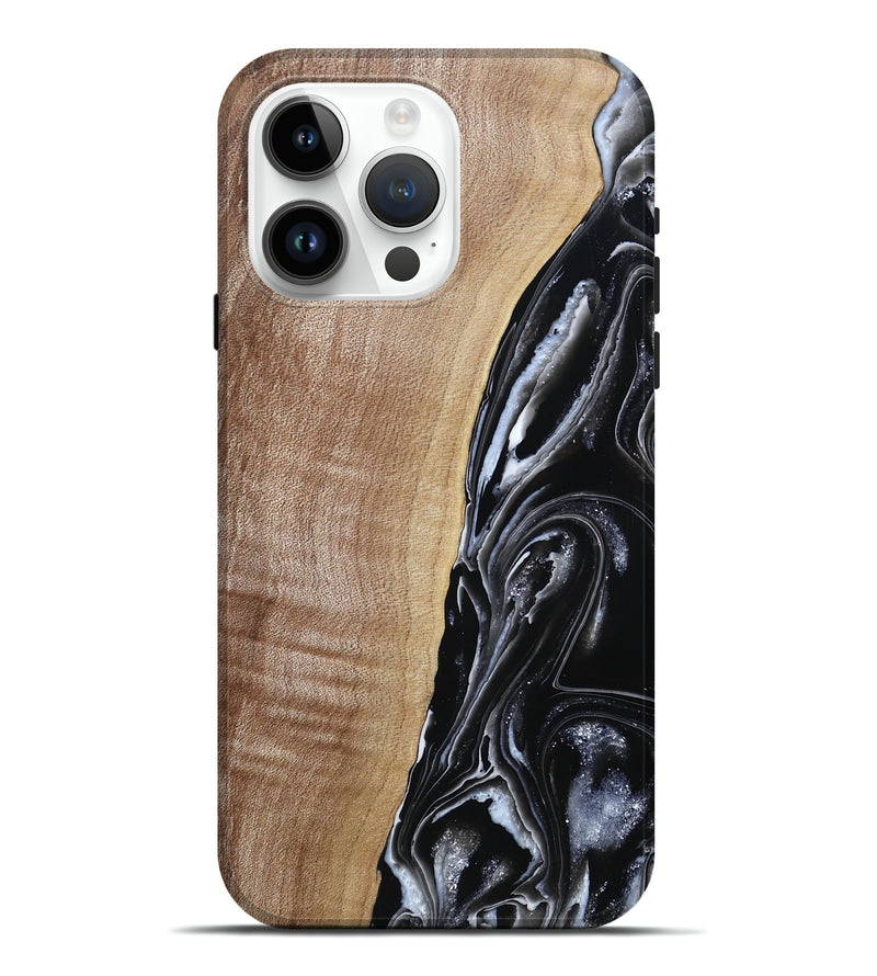 iPhone 15 Pro Max Wood Live Edge Phone Case - Aiden (Black & White, 790797)