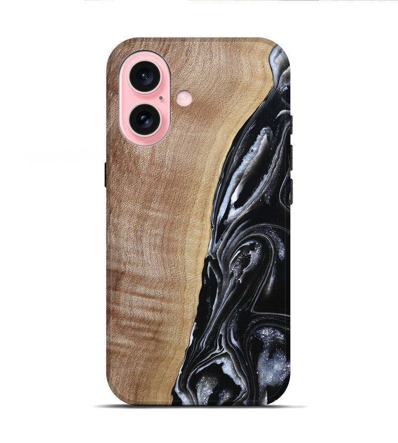 iPhone 16 Wood Live Edge Phone Case - Aiden (Black & White, 790797)