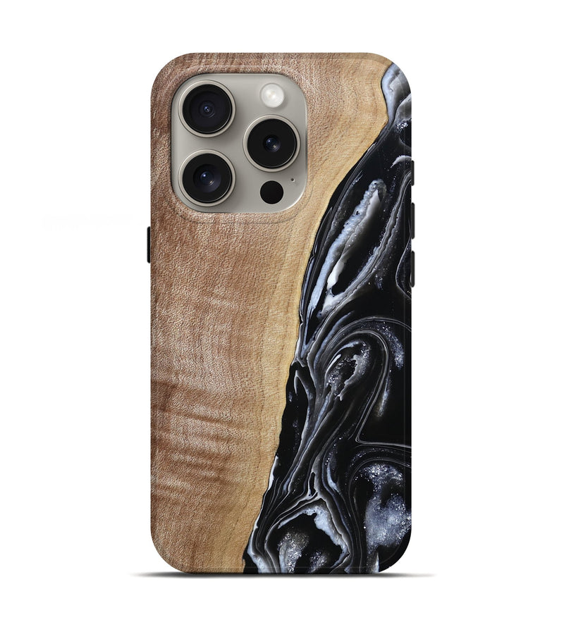 iPhone 16 Pro Wood Live Edge Phone Case - Aiden (Black & White, 790797)