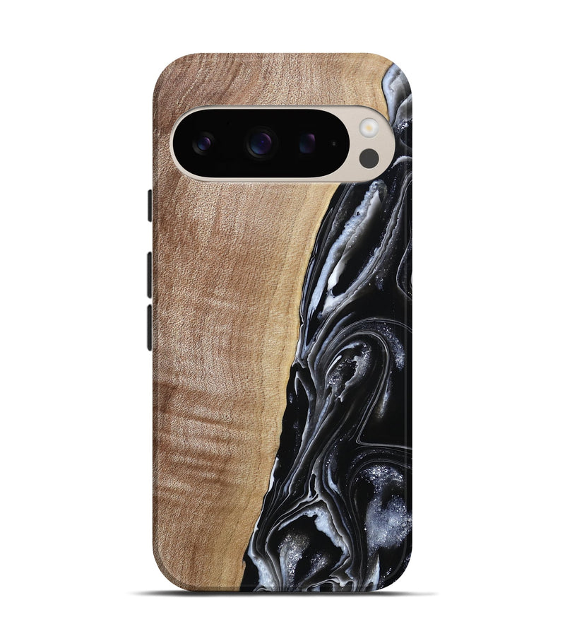 Pixel 9 Pro Wood Live Edge Phone Case - Aiden (Black & White, 790797)