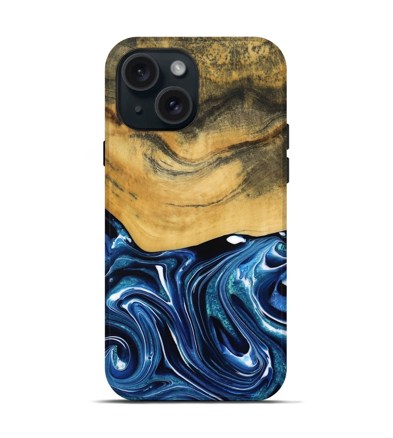 iPhone 15 Wood Live Edge Phone Case - Charlie (Blue, 790812)