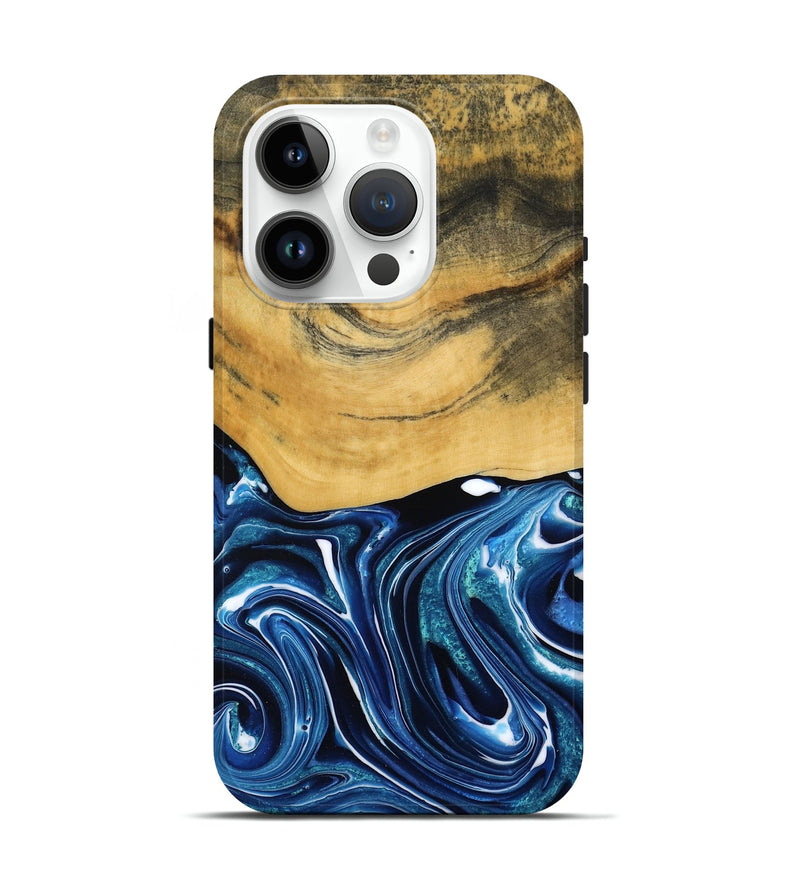 iPhone 15 Pro Wood Live Edge Phone Case - Charlie (Blue, 790812)