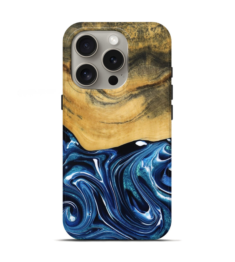 iPhone 16 Pro Wood Live Edge Phone Case - Charlie (Blue, 790812)