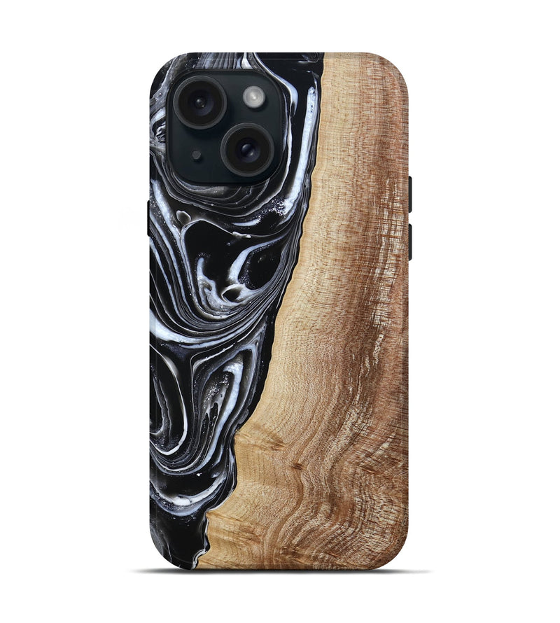 iPhone 15 Wood Live Edge Phone Case - Jaziel (Black & White, 790816)