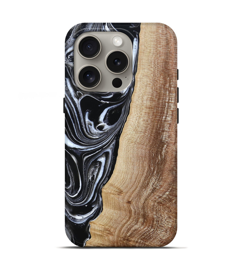 iPhone 16 Pro Wood Live Edge Phone Case - Jaziel (Black & White, 790816)