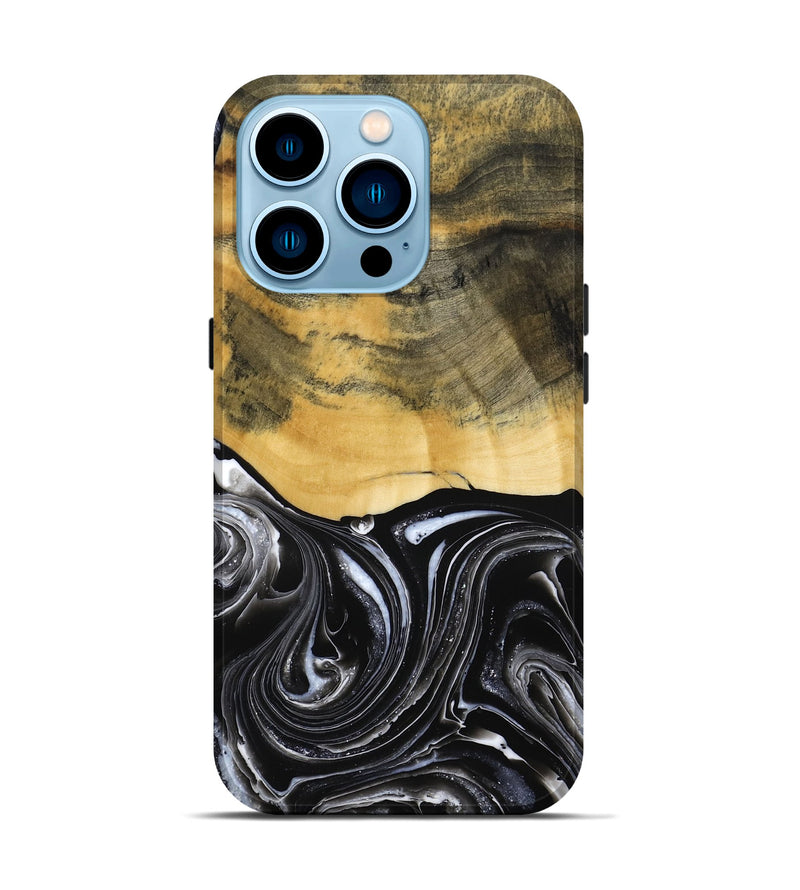 iPhone 14 Pro Wood Live Edge Phone Case - Cielo (Black & White, 790817)