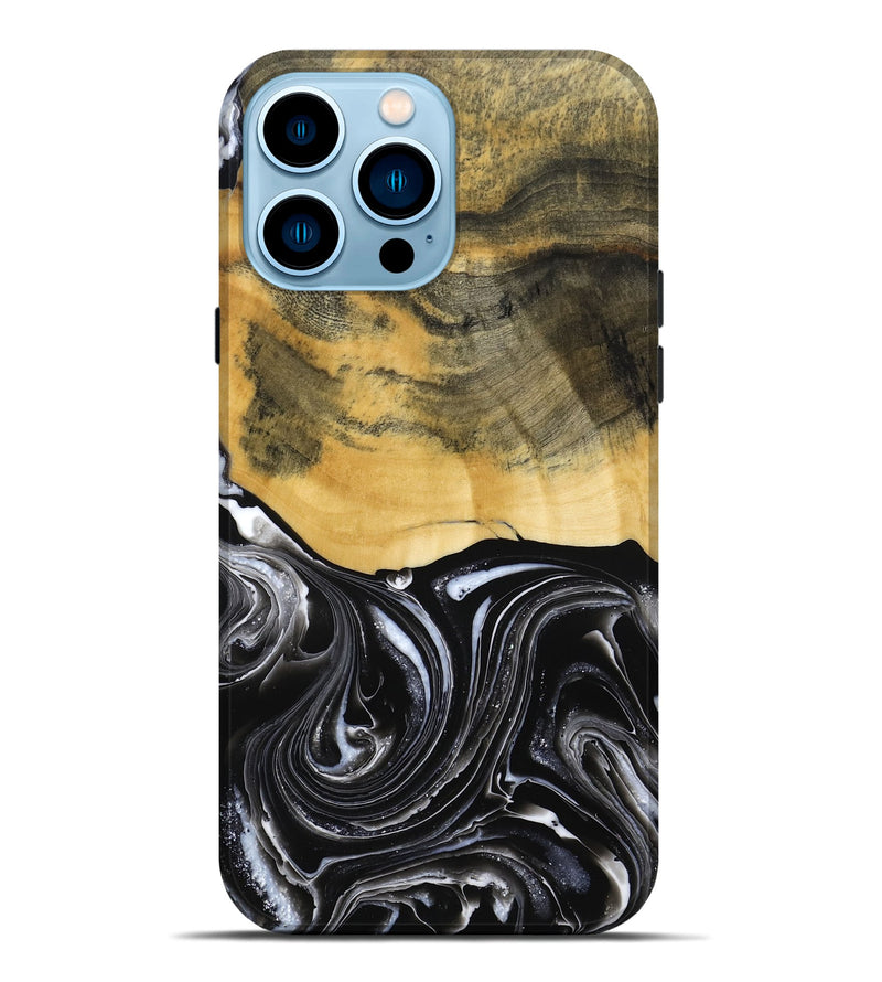 iPhone 14 Pro Max Wood Live Edge Phone Case - Cielo (Black & White, 790817)