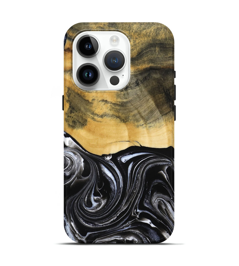 iPhone 15 Pro Wood Live Edge Phone Case - Cielo (Black & White, 790817)