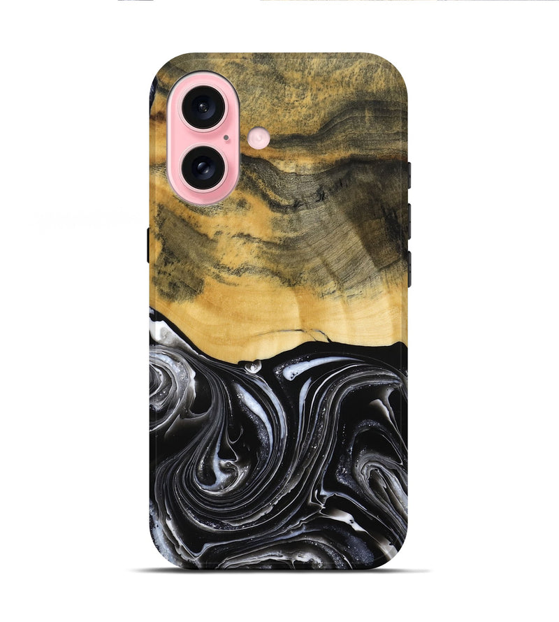 iPhone 16 Wood Live Edge Phone Case - Cielo (Black & White, 790817)