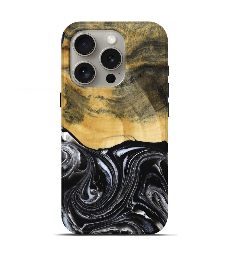 iPhone 16 Pro Wood Live Edge Phone Case - Cielo (Black & White, 790817)