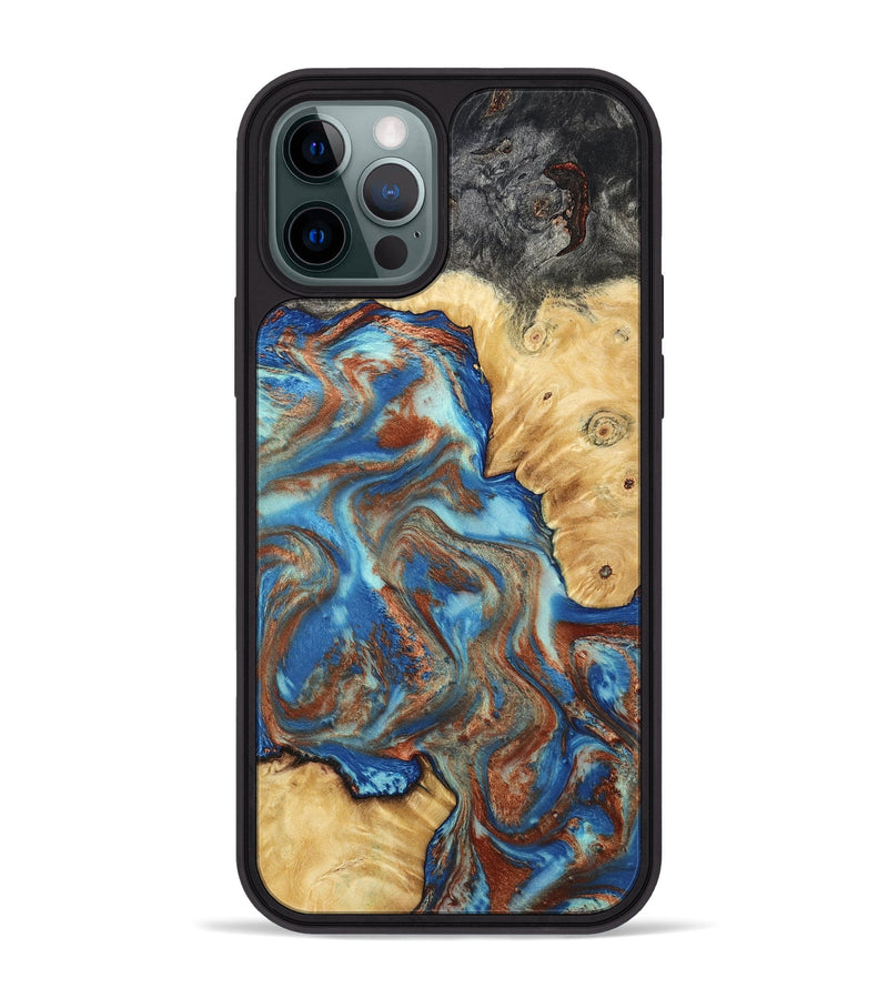 iPhone 12 Pro Max Wood Phone Case - Jaycee (Teal & Gold, 791042)